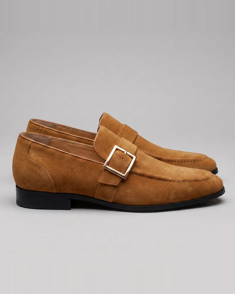 Black Suede Loafers Men Gold Buckle Slip-On with Rubber Sole - Valedrian — view 9