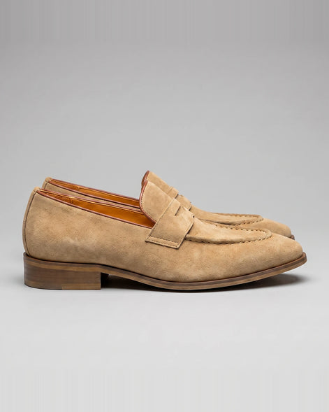Black Suede Penny Loafers Men Cowhide, Leather Lining & Stacked Heel - Valedrian — view 10