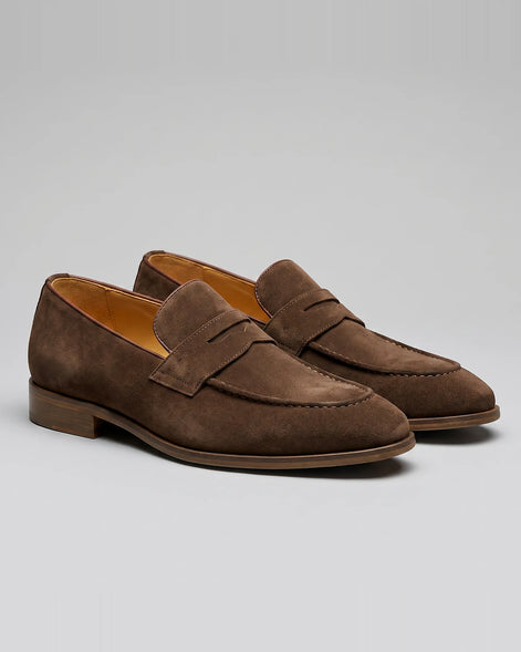 Black Suede Penny Loafers Men Cowhide, Leather Lining & Stacked Heel - Valedrian — view 13