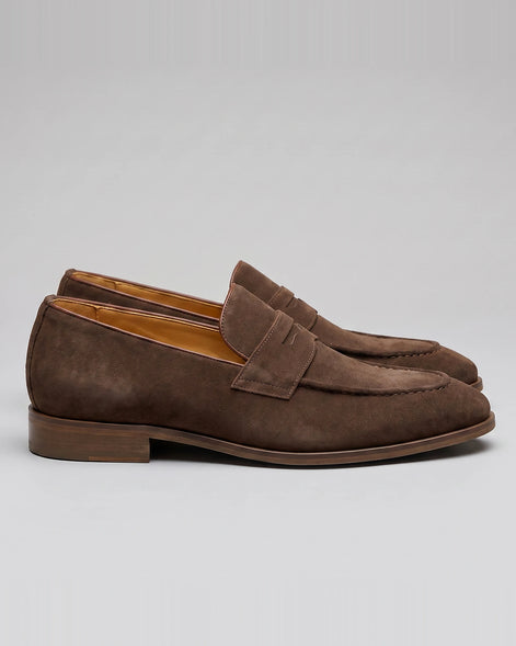Black Suede Penny Loafers Men Cowhide, Leather Lining & Stacked Heel - Valedrian — view 16