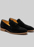 Black Suede Penny Loafers Men Cowhide, Leather Lining & Stacked Heel - Valedrian