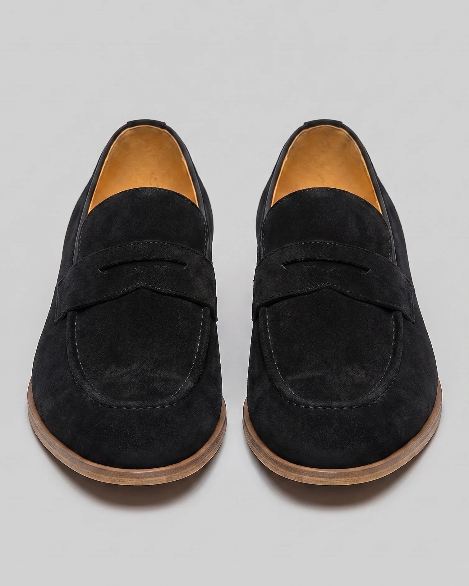 Black Suede Penny Loafers Men Cowhide, Leather Lining & Stacked Heel - Valedrian — view 2