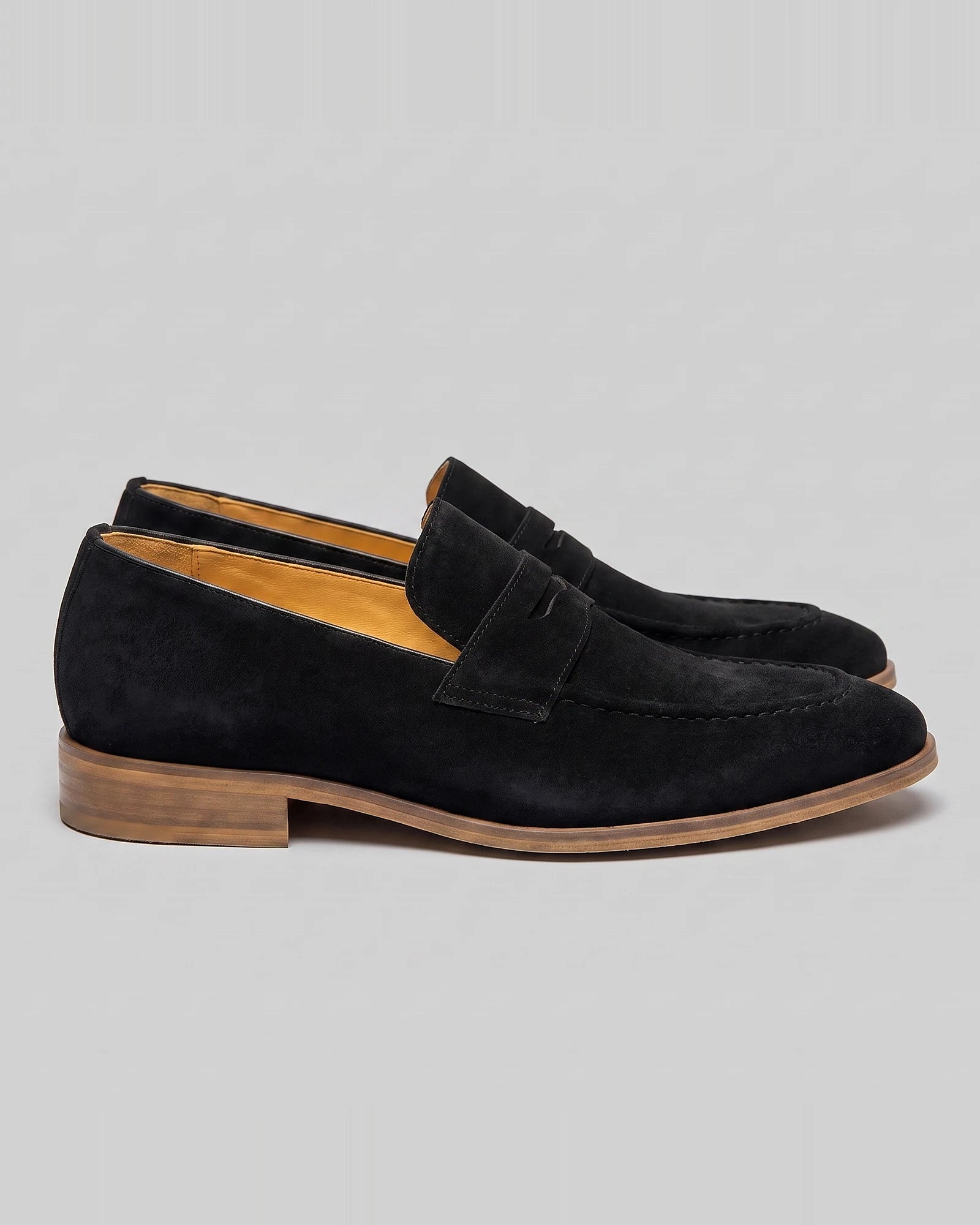 Black Suede Penny Loafers Men Cowhide, Leather Lining & Stacked Heel - Valedrian — view 4