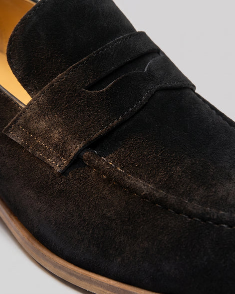 Black Suede Penny Loafers Men Cowhide, Leather Lining & Stacked Heel - Valedrian — view 5