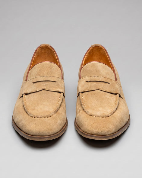Black Suede Penny Loafers Men Cowhide, Leather Lining & Stacked Heel - Valedrian — view 8