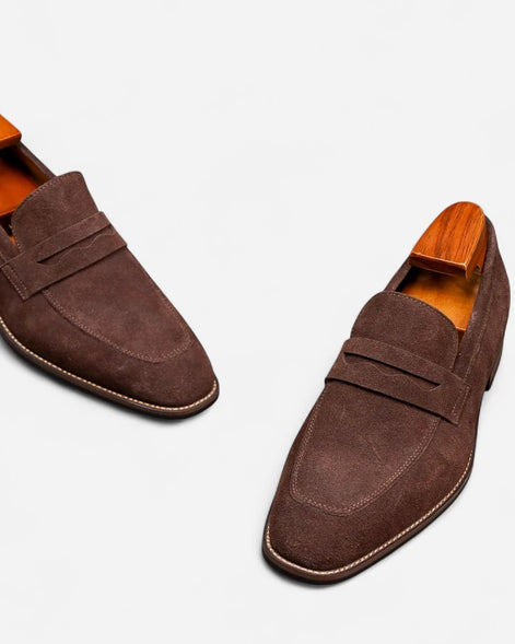 Brown Loafers Men Cowhide Penny Slip-On with Non-Slip Rubber Sole - Valedrian — view 16