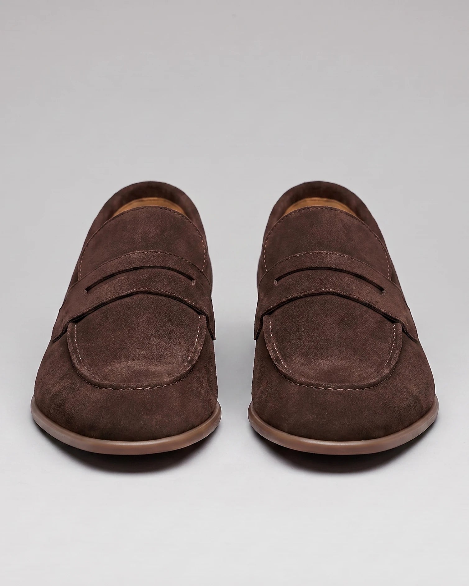 Brown Suede Loafers Men Sheepskin Penny Slip-On, Dark Brown - Valedrian — view 2