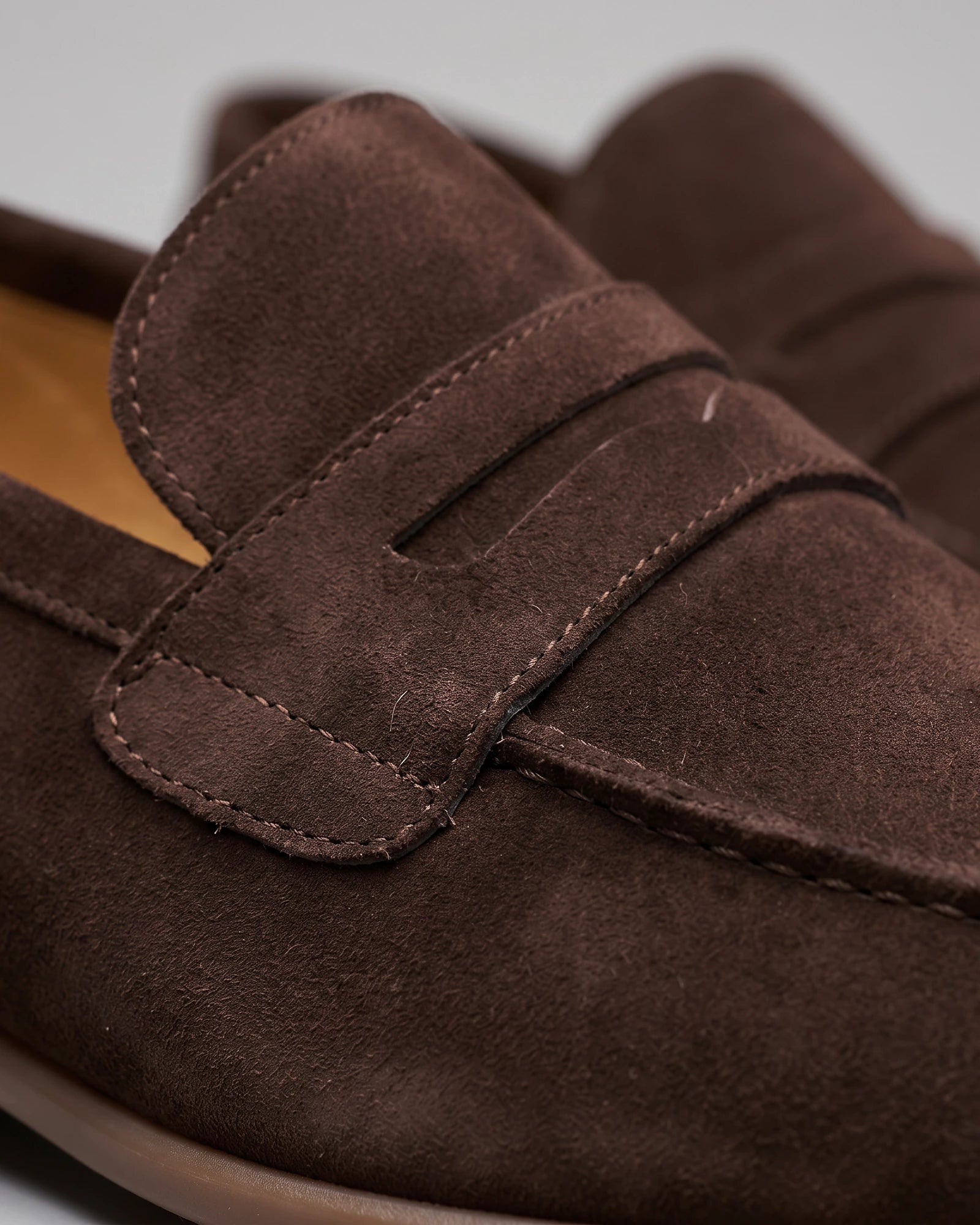 Brown Suede Loafers Men Sheepskin Penny Slip-On, Dark Brown - Valedrian — view 5