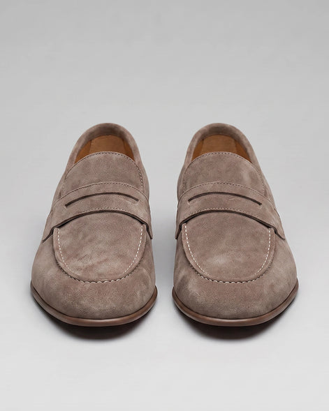 Brown Suede Loafers Men Sheepskin Penny Slip-On, Dark Brown - Valedrian — view 8