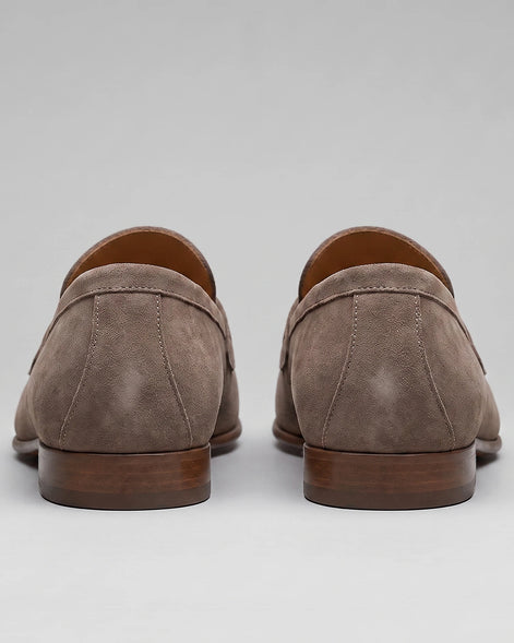 Brown Suede Loafers Men Sheepskin Penny Slip-On, Dark Brown - Valedrian — view 9