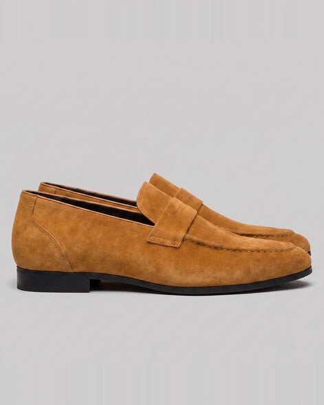 Brown Suede Penny Loafers Men PU Moccasin Slip-On | Valedrian — view 11