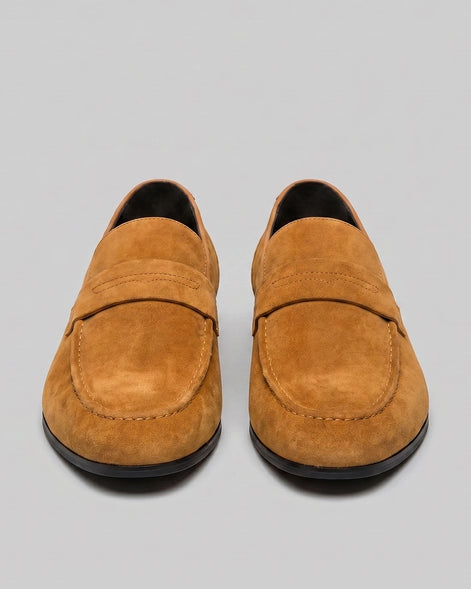 Brown Suede Penny Loafers Men PU Moccasin Slip-On | Valedrian — view 16