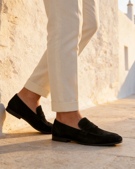 Brown Suede Penny Loafers Men PU Moccasin Slip-On | Valedrian — view 17
