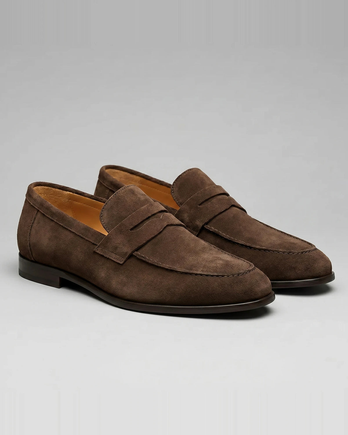 Brown Suede Penny Loafers Men PU Moccasin Slip-On | Valedrian — view 2