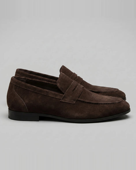 Brown Suede Penny Loafers Men PU Moccasin Slip-On | Valedrian — view 27