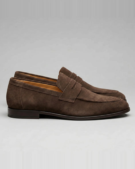 Brown Suede Penny Loafers Men PU Moccasin Slip-On | Valedrian — view 3