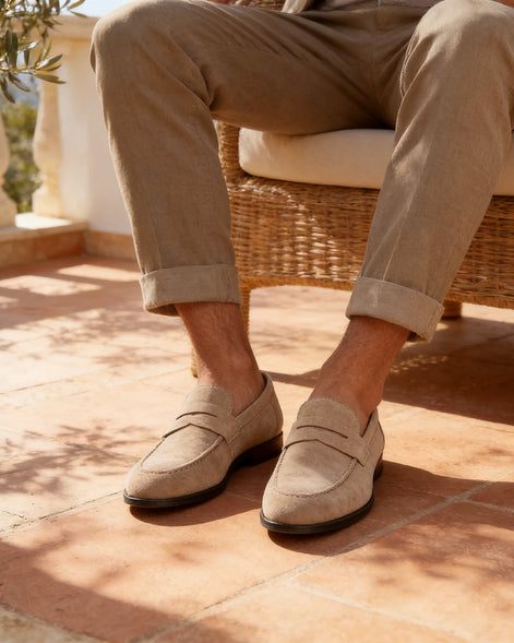 Brown Suede Penny Loafers Men PU Moccasin Slip-On | Valedrian — view 33