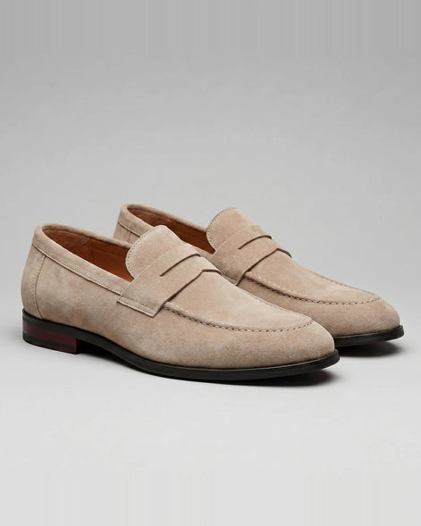 Brown Suede Penny Loafers Men PU Moccasin Slip-On | Valedrian — view 34