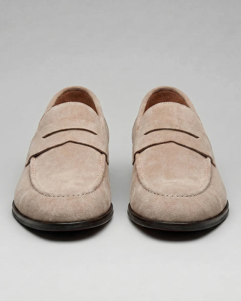 Brown Suede Penny Loafers Men PU Moccasin Slip-On | Valedrian — view 40
