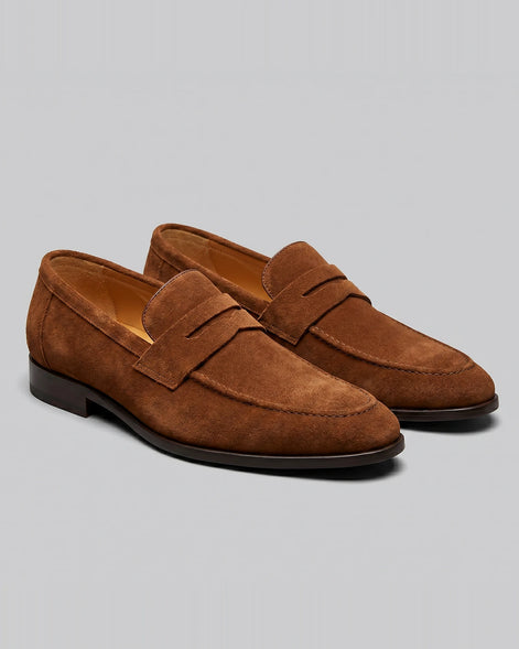 Brown Suede Penny Loafers Men PU Moccasin Slip-On | Valedrian — view 42