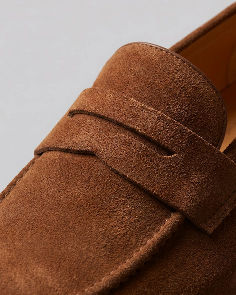 Brown Suede Penny Loafers Men PU Moccasin Slip-On | Valedrian — view 47