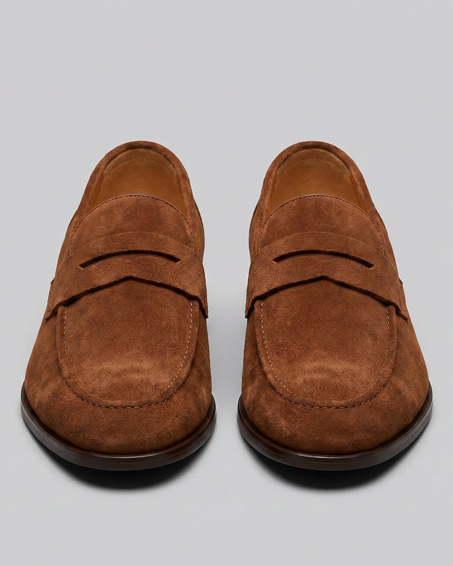 Brown Suede Penny Loafers Men PU Moccasin Slip-On | Valedrian — view 48