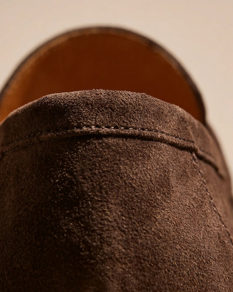 Brown Suede Penny Loafers Men PU Moccasin Slip-On | Valedrian — view 5