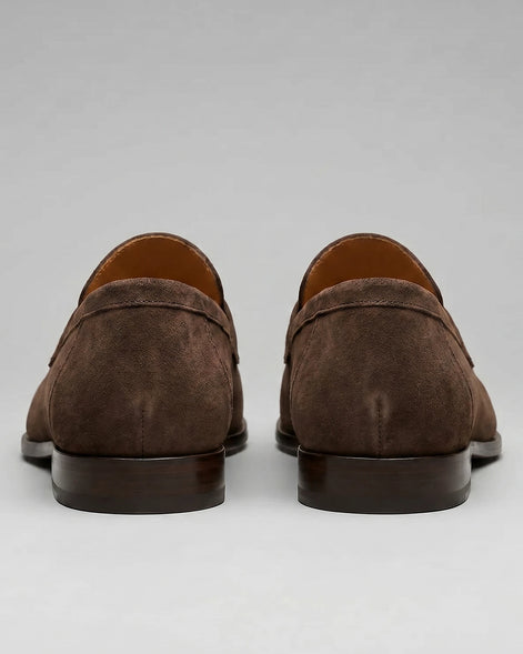 Brown Suede Penny Loafers Men PU Moccasin Slip-On | Valedrian — view 6