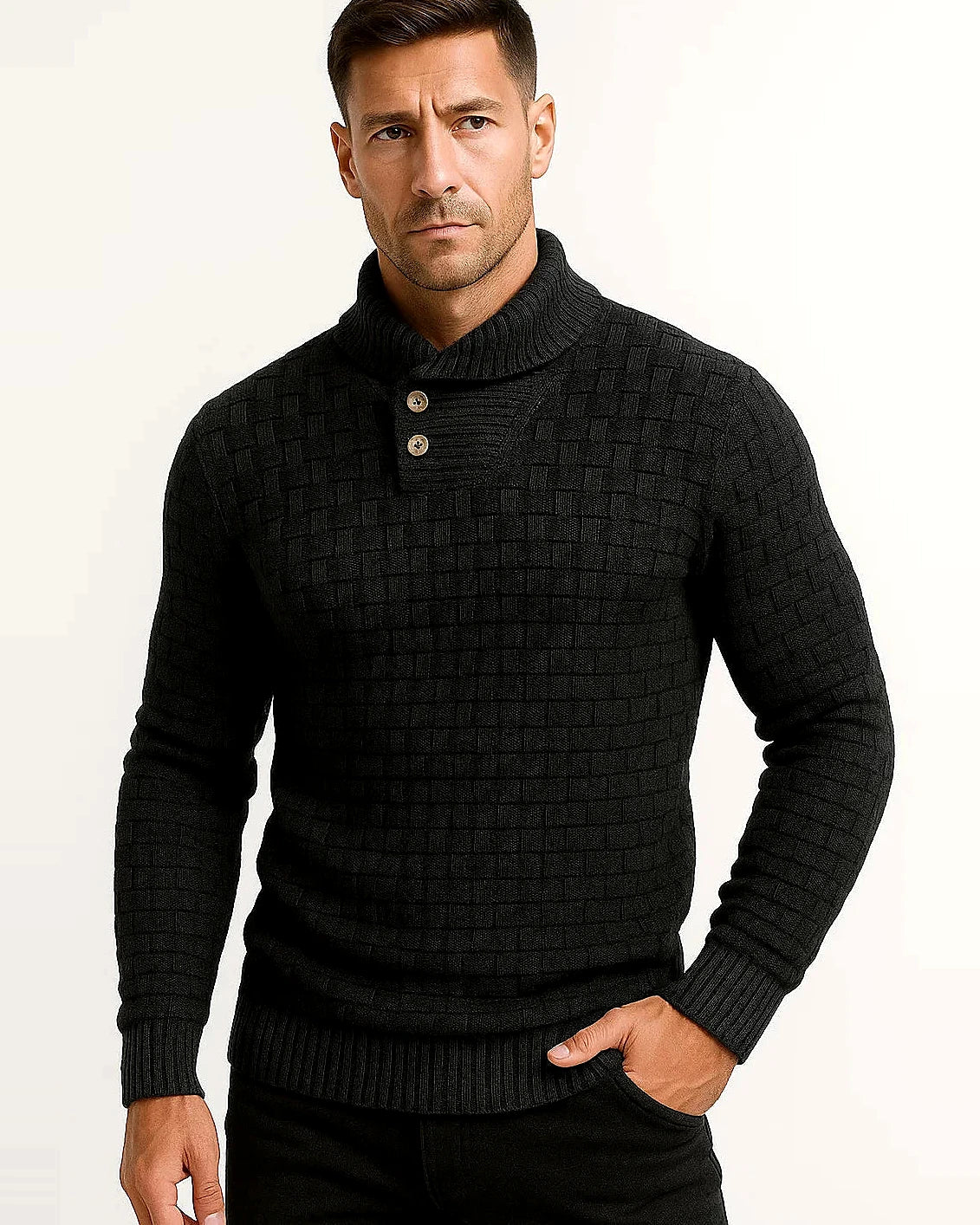 Knit Sweater | Shawl Collar | Button Detail