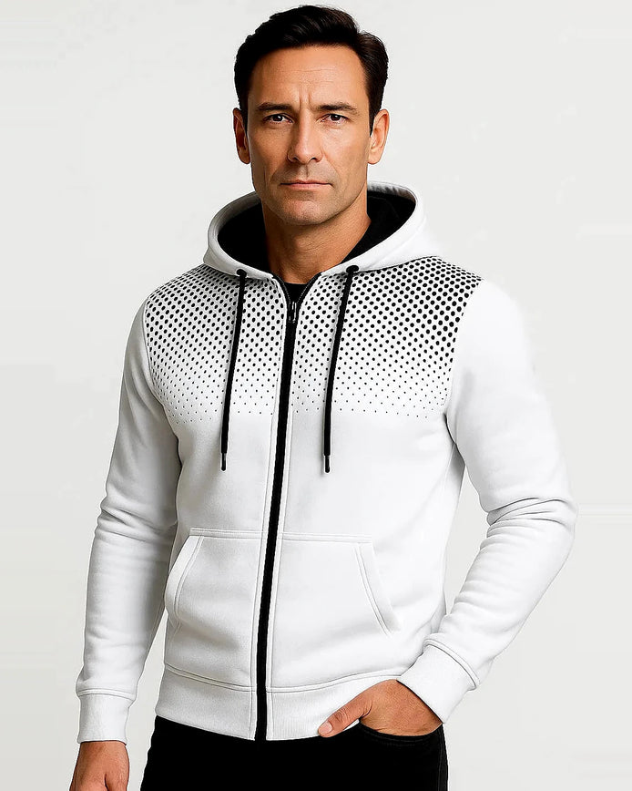 Zip Hoodie | Polka Print | Lightweight Fleece | Regular Fit