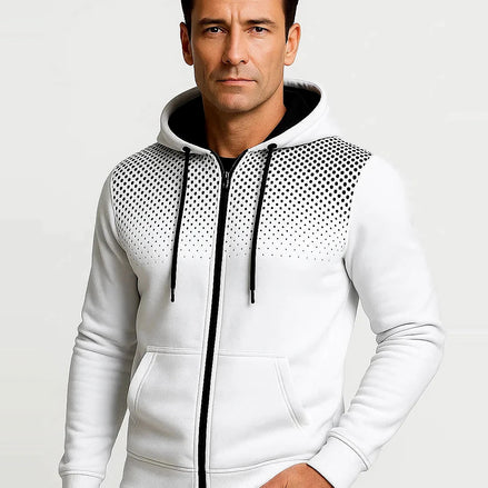 Zip Hoodie | Polka Print | Lightweight Fleece | Regular Fit