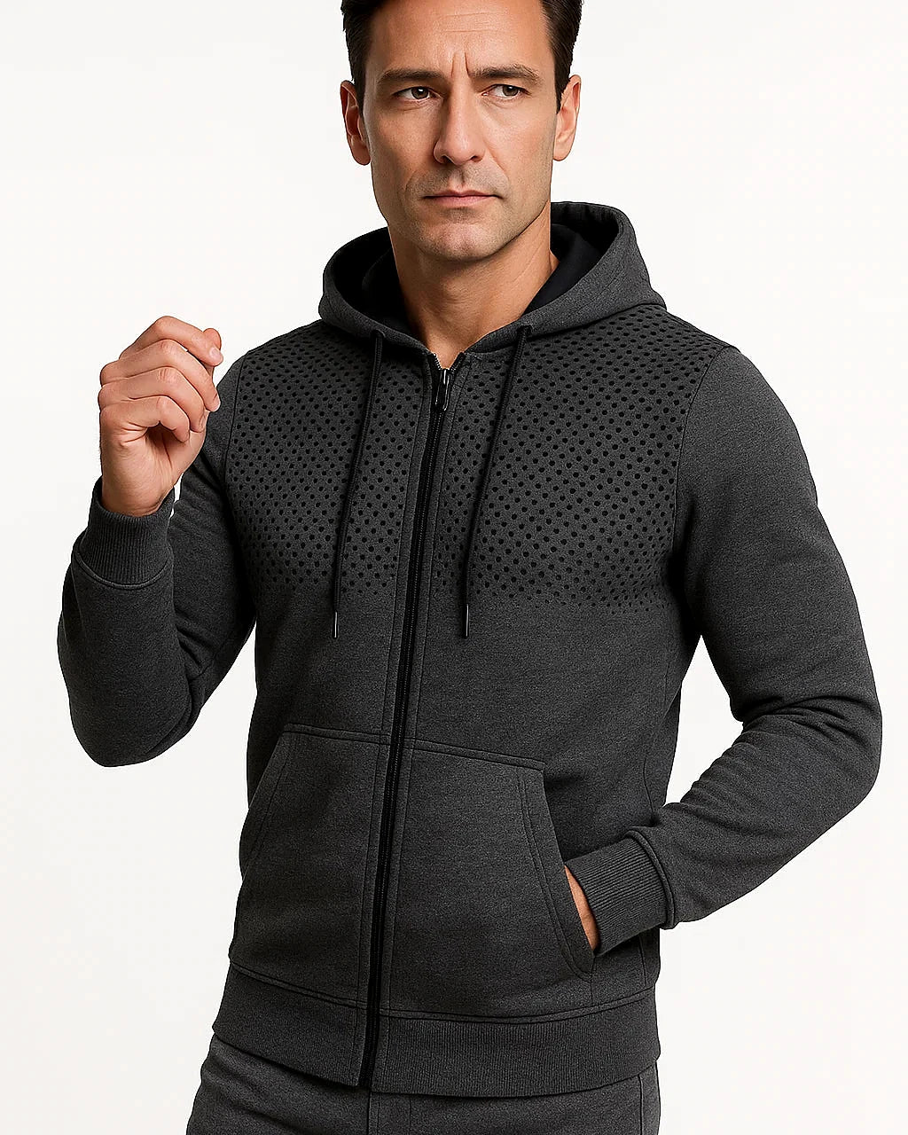 Zip Hoodie | Polka Print | Lightweight Fleece | Regular Fit — view 2