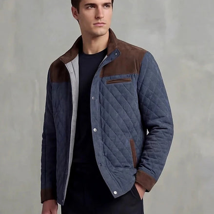 Diamond Quilted Jacket Men's Stand-Up Collar Coffee Blue Smart Casual – Valedrian