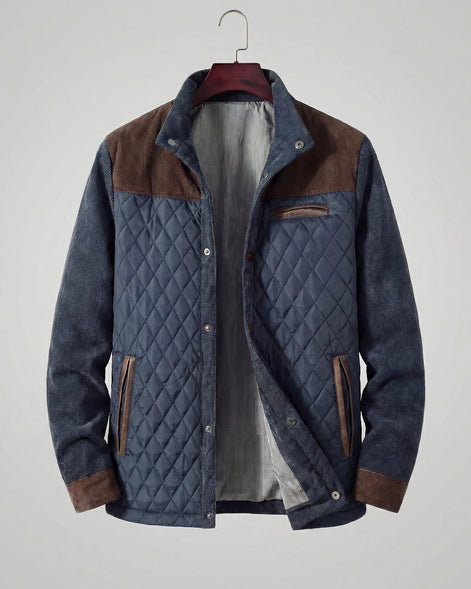Diamond Quilted Jacket Men's Stand-Up Collar Coffee Blue Smart Casual – Valedrian — view 2