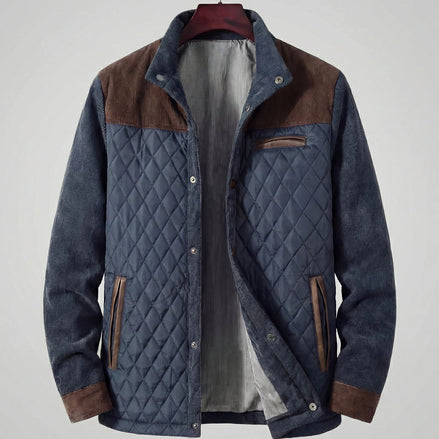 Diamond Quilted Jacket Men's Stand-Up Collar Coffee Blue Smart Casual – Valedrian — view 2