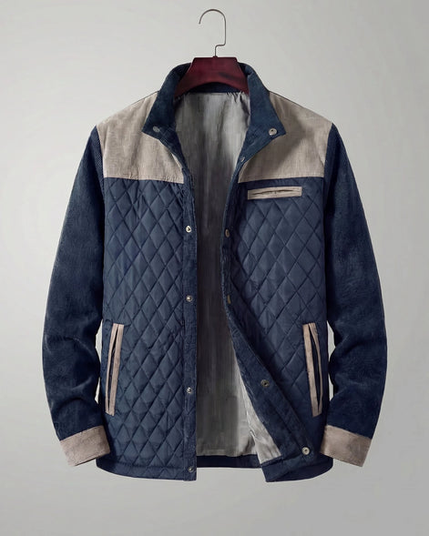 Diamond Quilted Jacket Men's Stand-Up Collar Coffee Blue Smart Casual – Valedrian — view 3