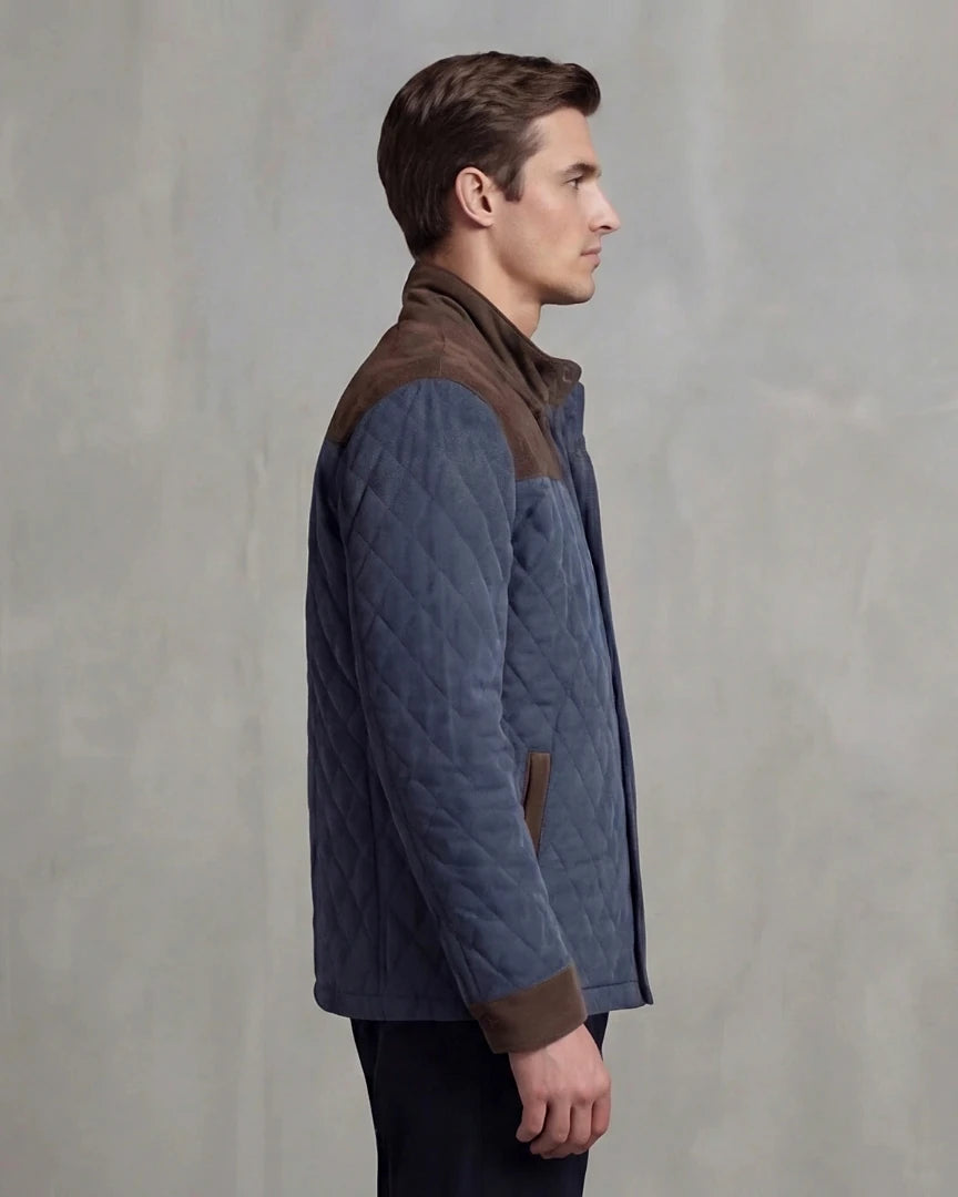 Diamond Quilted Jacket Men's Stand-Up Collar Coffee Blue Smart Casual – Valedrian — view 7
