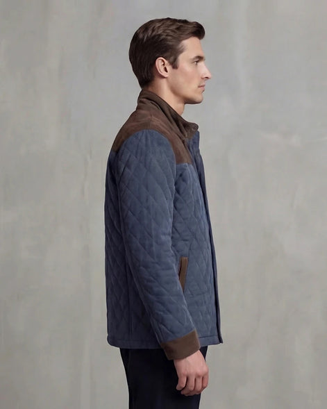 Diamond Quilted Jacket Men's Stand-Up Collar Coffee Blue Smart Casual – Valedrian — view 7