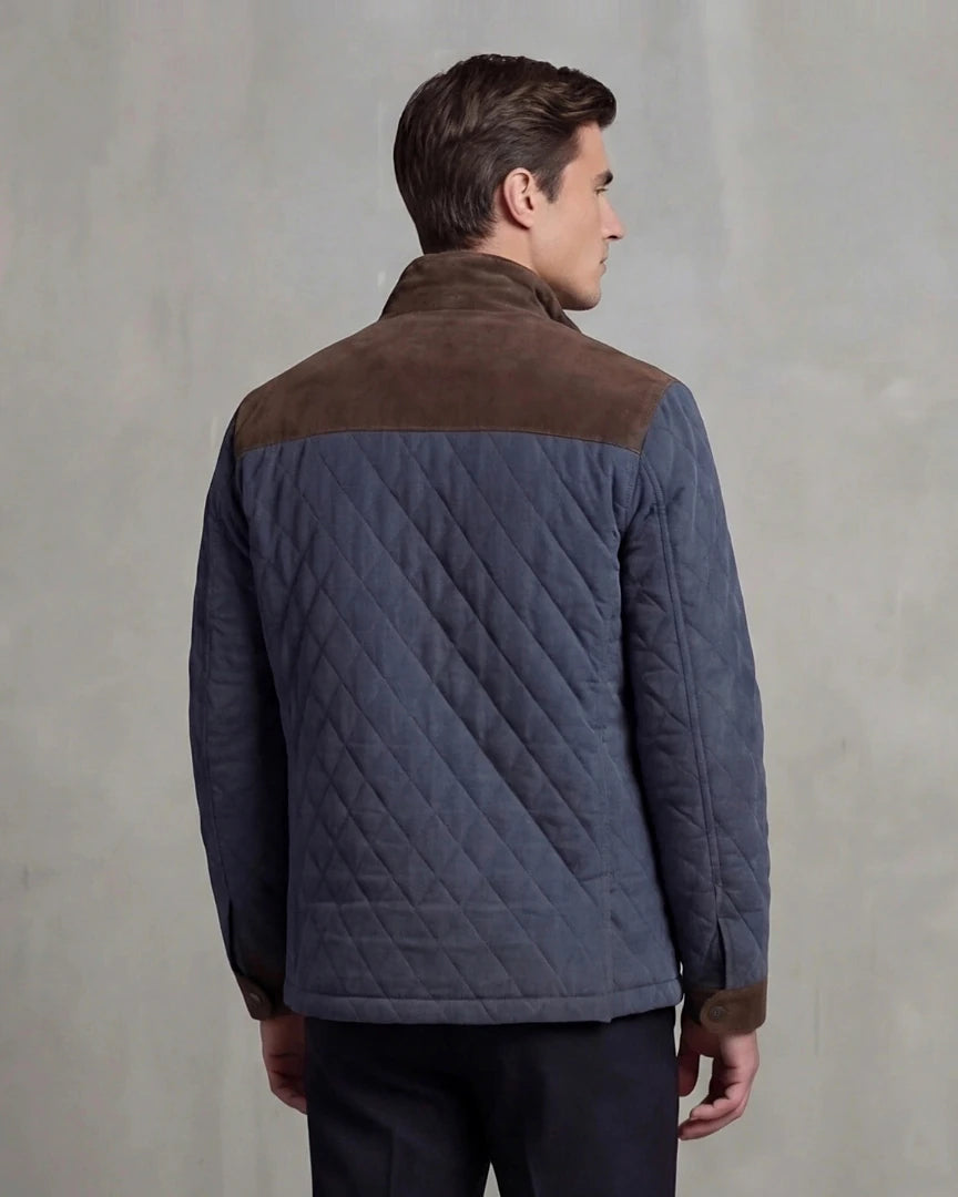 Diamond Quilted Jacket Men's Stand-Up Collar Coffee Blue Smart Casual – Valedrian — view 8