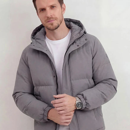 Grey Hooded Puffer Jacket Lightweight Insulated Men's S–2XL – Valedrian