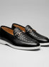 Horsebit Loafers Men Woven PU Leather Slip-On Black - Valedrian