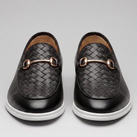 Horsebit Loafers Men Woven PU Leather Slip-On Black - Valedrian — view 2