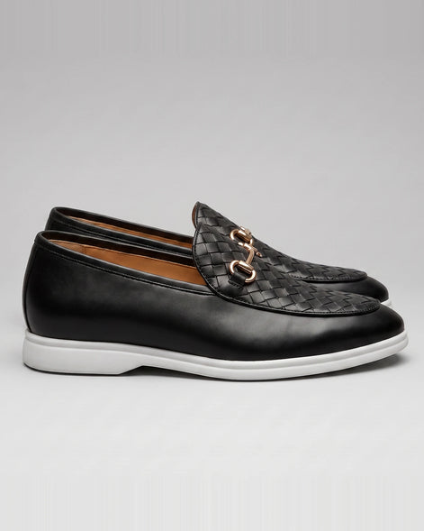 Horsebit Loafers Men Woven PU Leather Slip-On Black - Valedrian — view 4