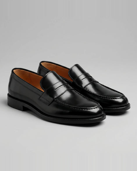 Leather Penny Loafers Men Black Cow Leather Rubber Sole - Valedrian — view 2