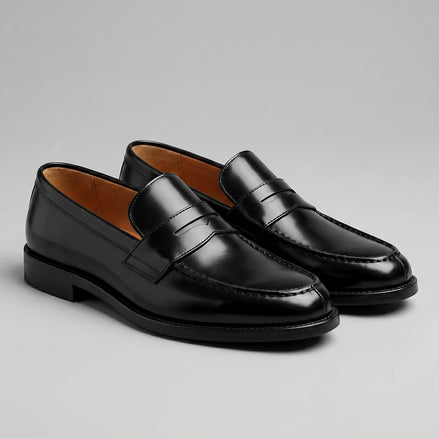 Leather Penny Loafers Men Black Cow Leather Rubber Sole - Valedrian — view 2