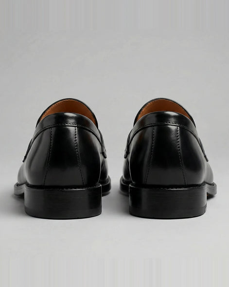 Leather Penny Loafers Men Black Cow Leather Rubber Sole - Valedrian — view 4