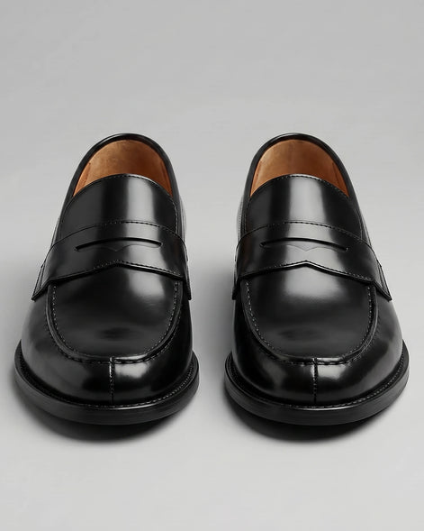 Leather Penny Loafers Men Black Cow Leather Rubber Sole - Valedrian — view 6