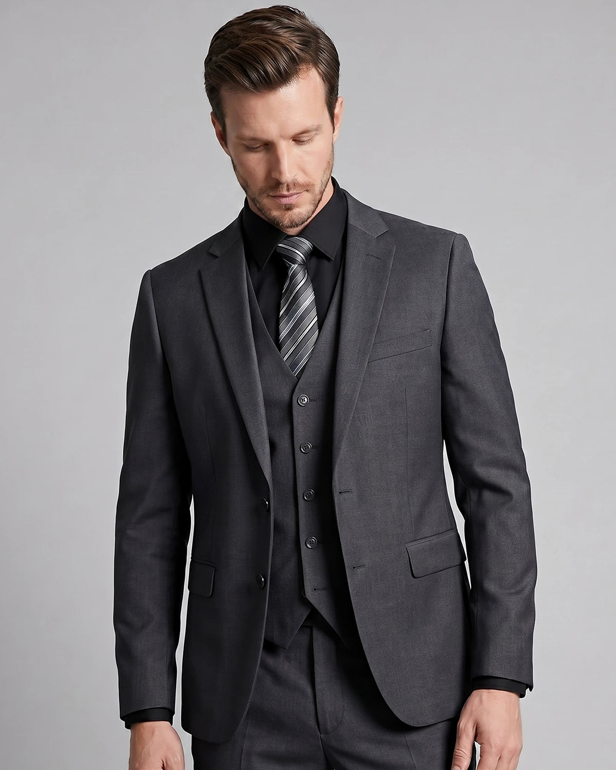 Men's 3 Piece Suit Jacket Waistcoat Trousers Notch Lapel Gray Navy - Valedrian — view 12