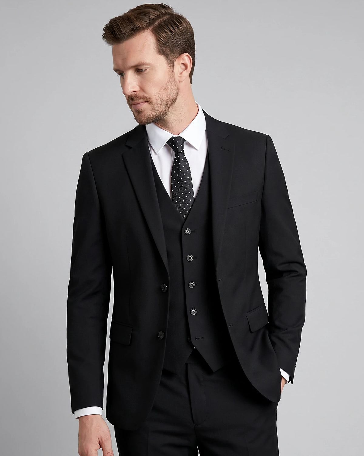 Men's 3 Piece Suit Jacket Waistcoat Trousers Notch Lapel Gray Navy - Valedrian — view 17