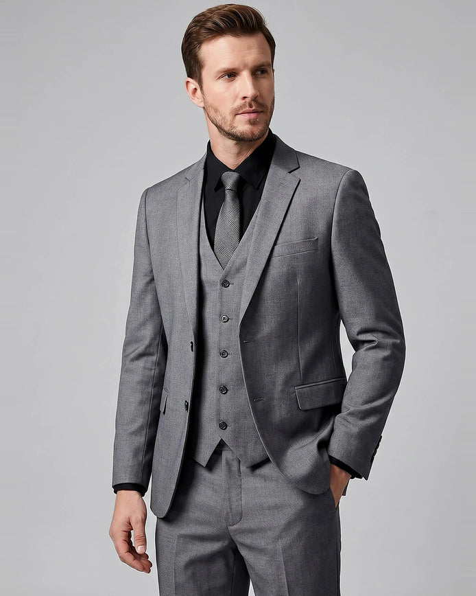 Men's 3 Piece Suit Jacket Waistcoat Trousers Notch Lapel Gray Navy - Valedrian